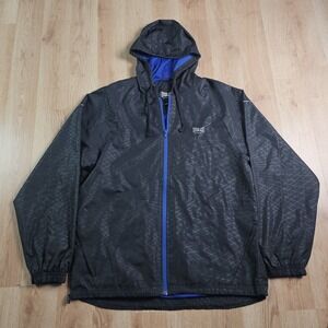 Everlast Sport Windbreaker Mens M Black Blue Geometric Hooded Full Zip 1752